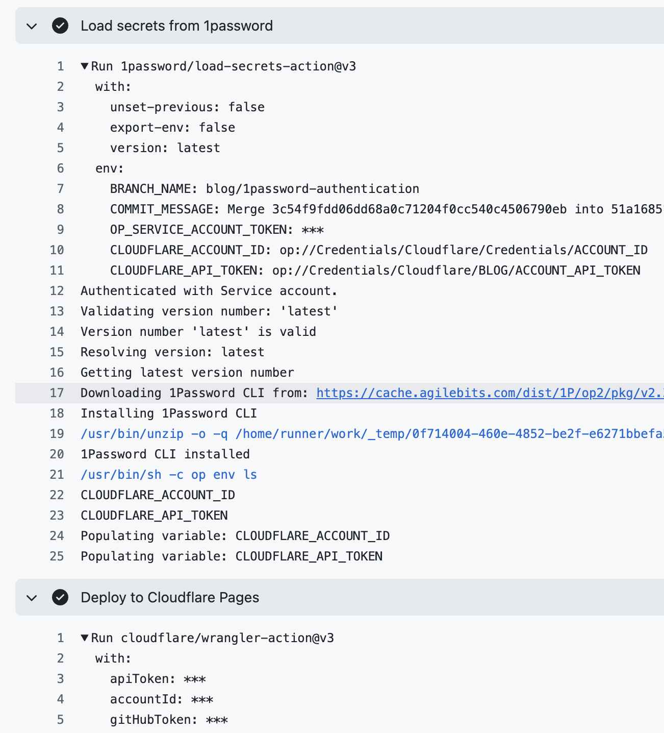GitHub Actions で 1Password シークレットを取得するログ